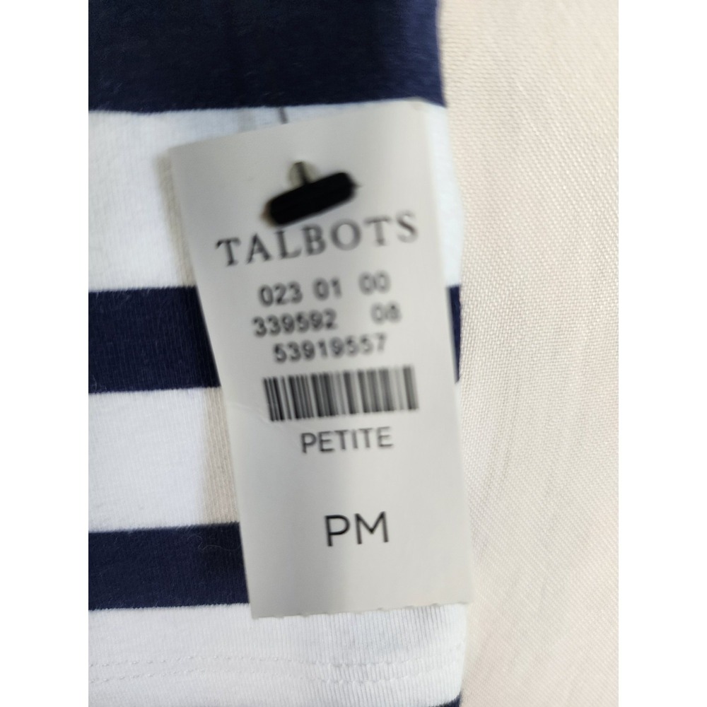 Talbots NWT Petite Medium Navy White Striped Paisley Top Resort Coastal Nautical - Picture 3 of 7